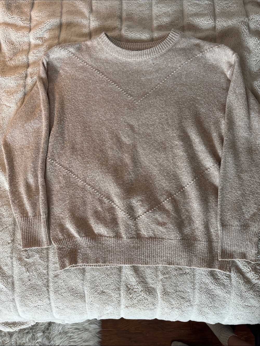 SHEIN Light Beige Chevron Detail Crewneck Sweater